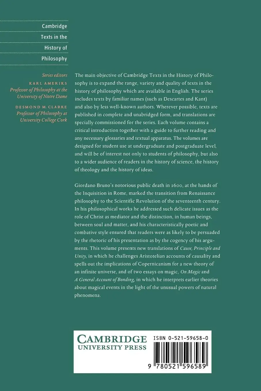 Rückseite: 9780521596589 | Giordano Bruno | Cause, Principle and Unity: And Essays on Magic