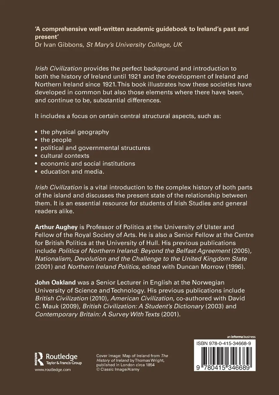 Rückseite: 9780415346689 | Irish Civilization | An Introduction | Arthur Aughey (u. a.) | Buch