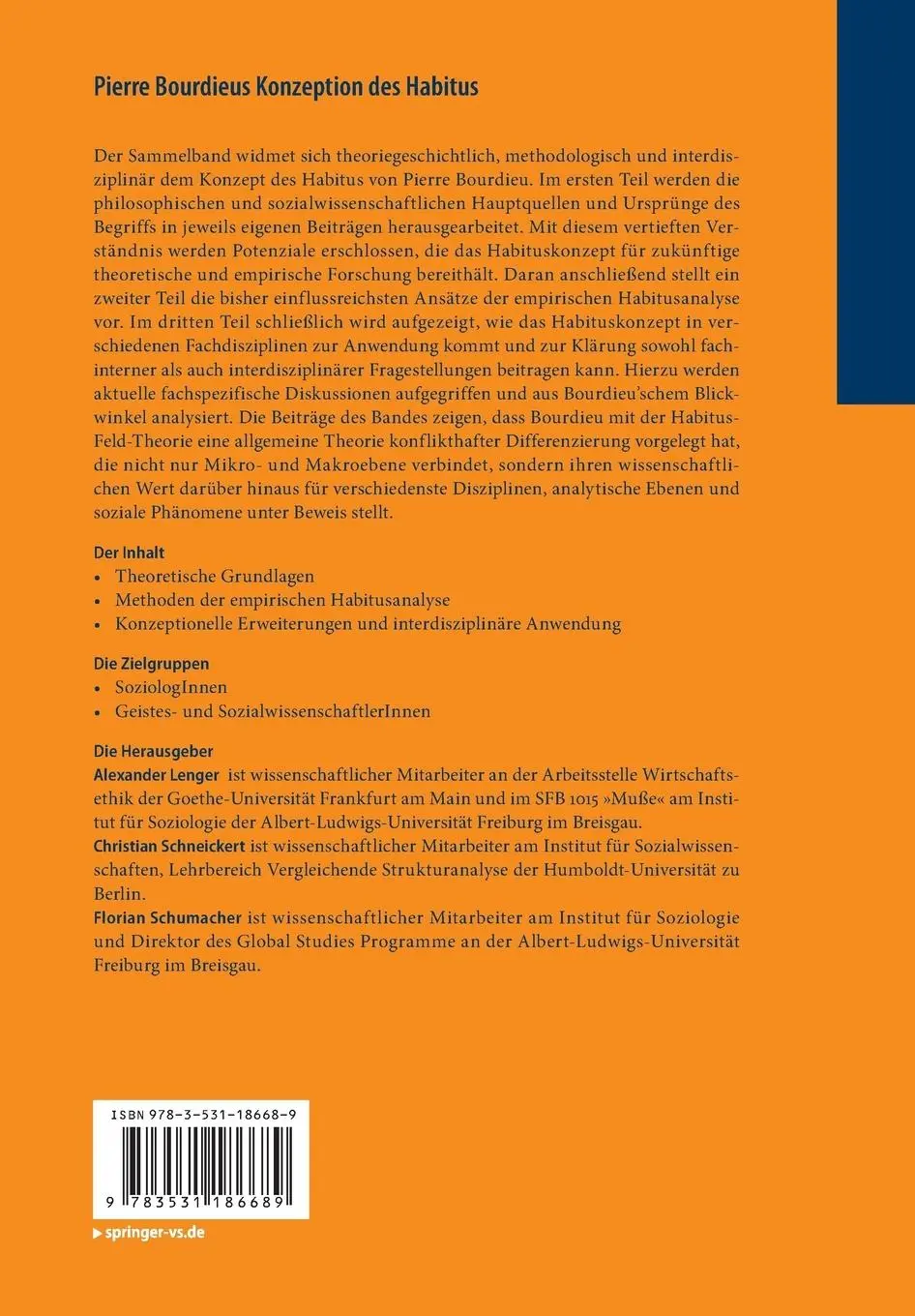 Rückseite: 9783531186689 | Pierre Bourdieus Konzeption des Habitus | Alexander Lenger (u. a.)