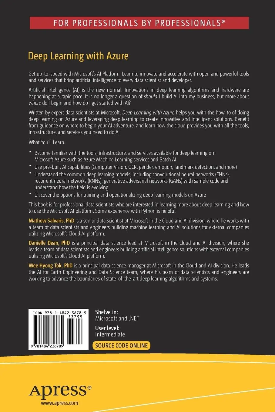Rückseite: 9781484236789 | Deep Learning with Azure | Mathew Salvaris (u. a.) | Taschenbuch