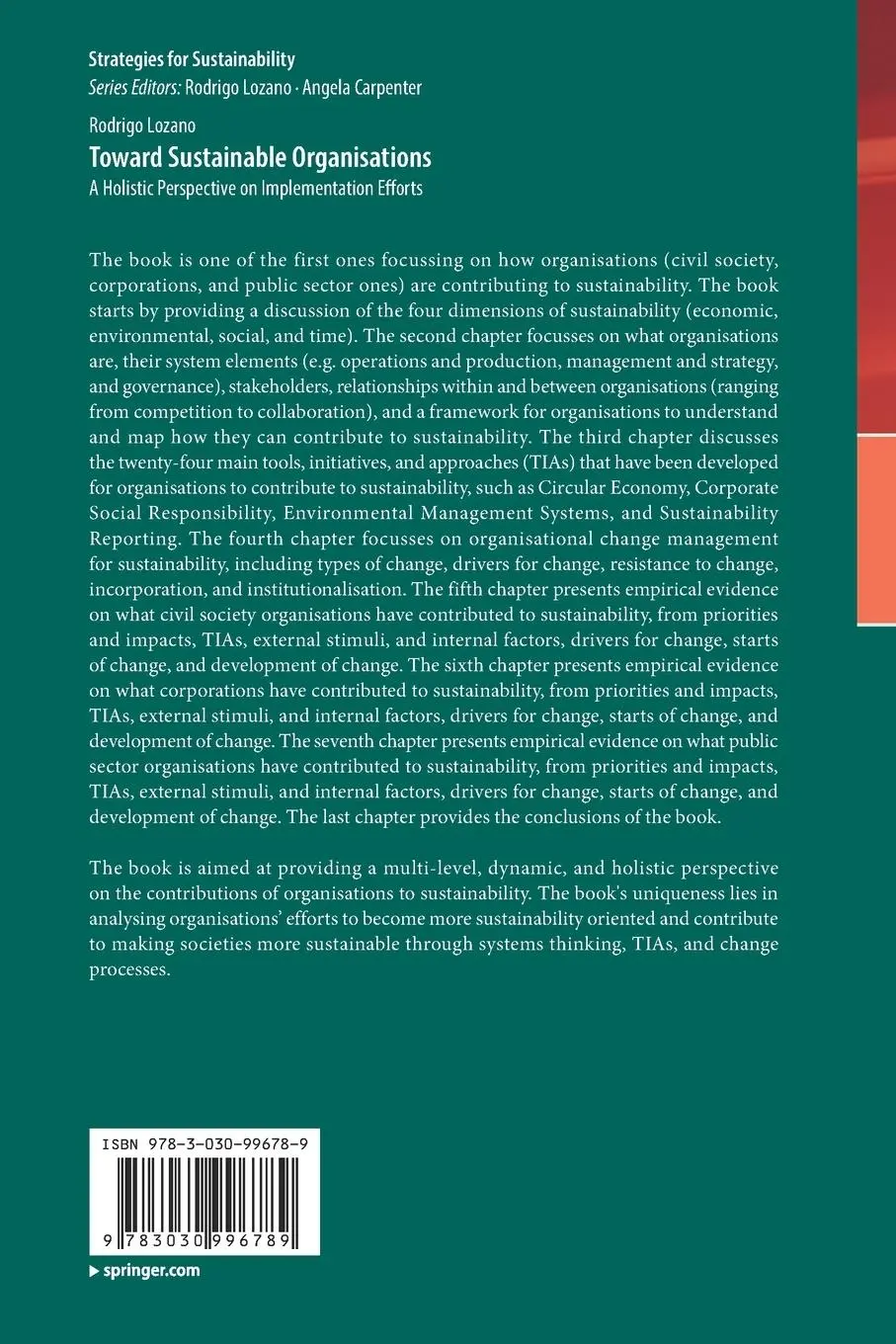 Rückseite: 9783030996789 | Toward Sustainable Organisations | Rodrigo Lozano | Taschenbuch | xvi