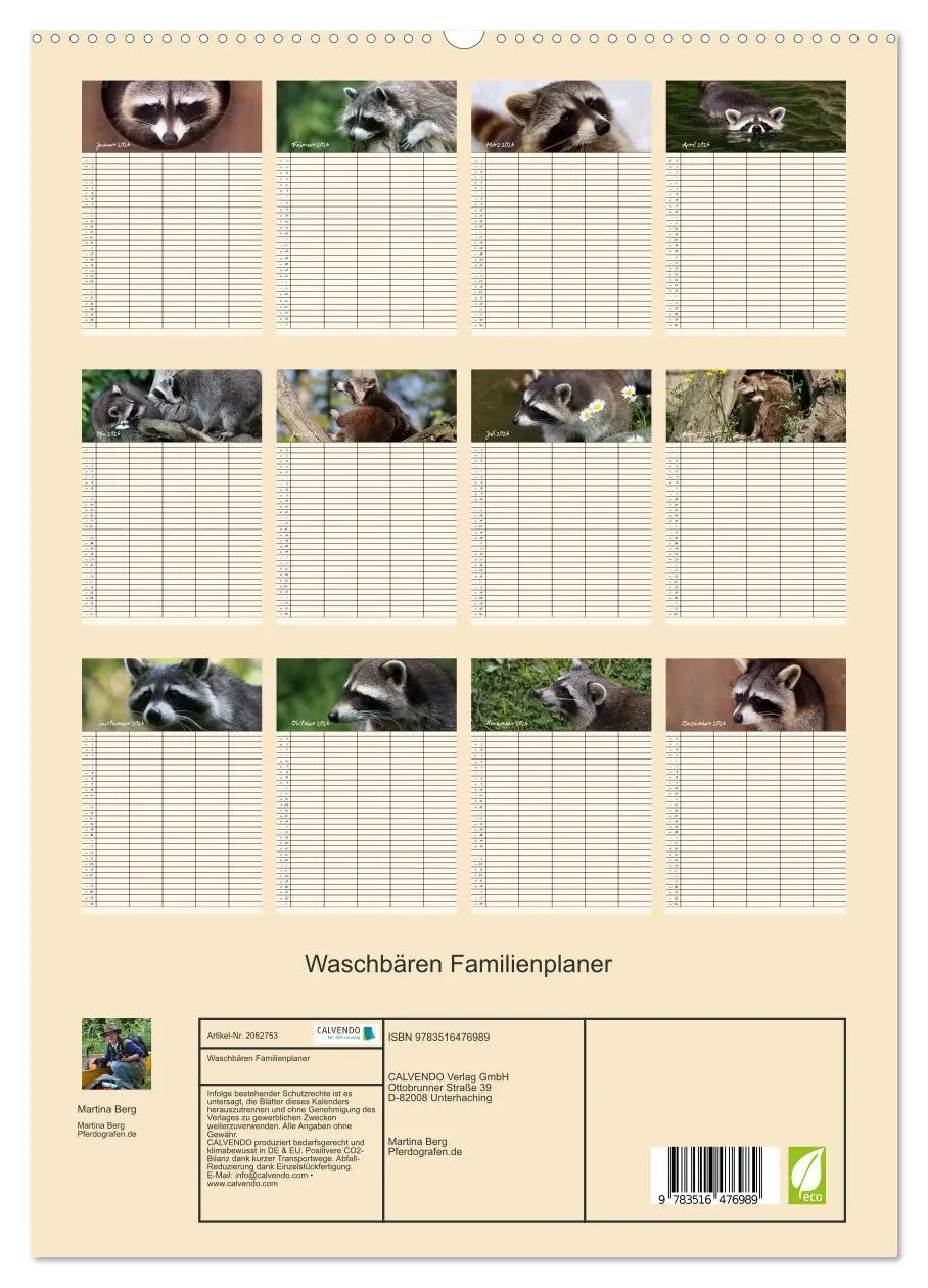 Bild: 9783516476989 | Waschbären Familienplaner (hochwertiger Premium Wandkalender 2026...