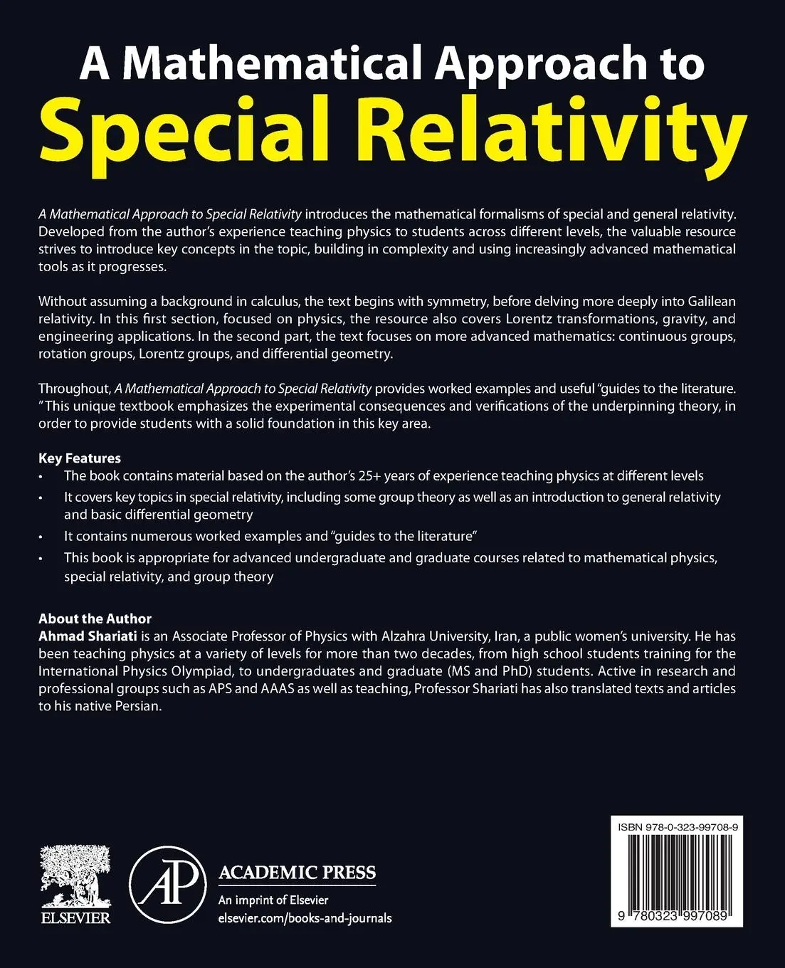 Rückseite: 9780323997089 | A Mathematical Approach to Special Relativity | Ahmad Shariati | Buch