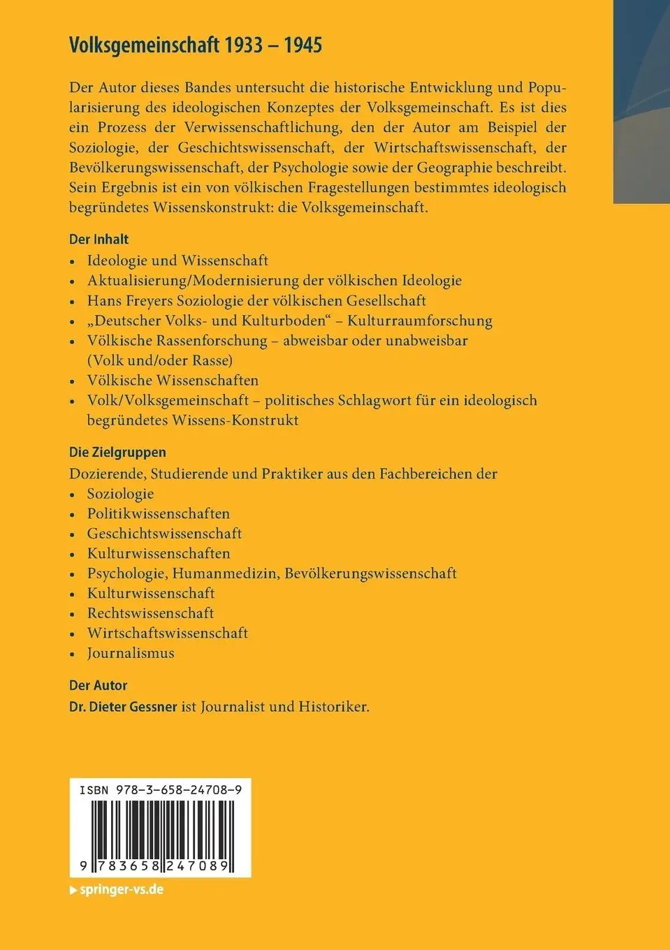 Rückseite: 9783658247089 | Volksgemeinschaft 1933 - 1945 | Dieter Gessner | Taschenbuch | ix