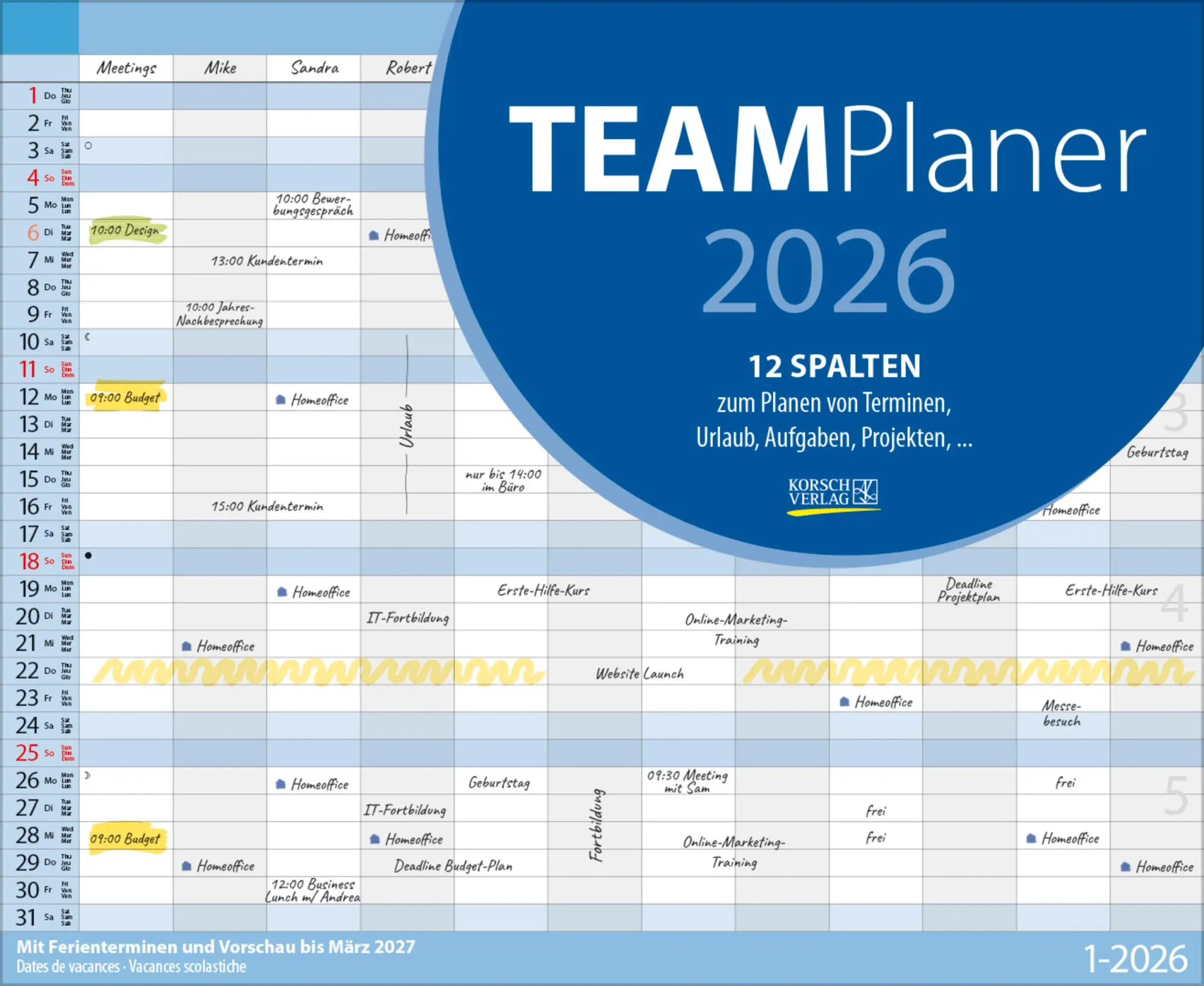 Cover: 9783731887089 | Teamplaner 2026 | Verlag Korsch | Kalender | 13 S. | Deutsch | 2026