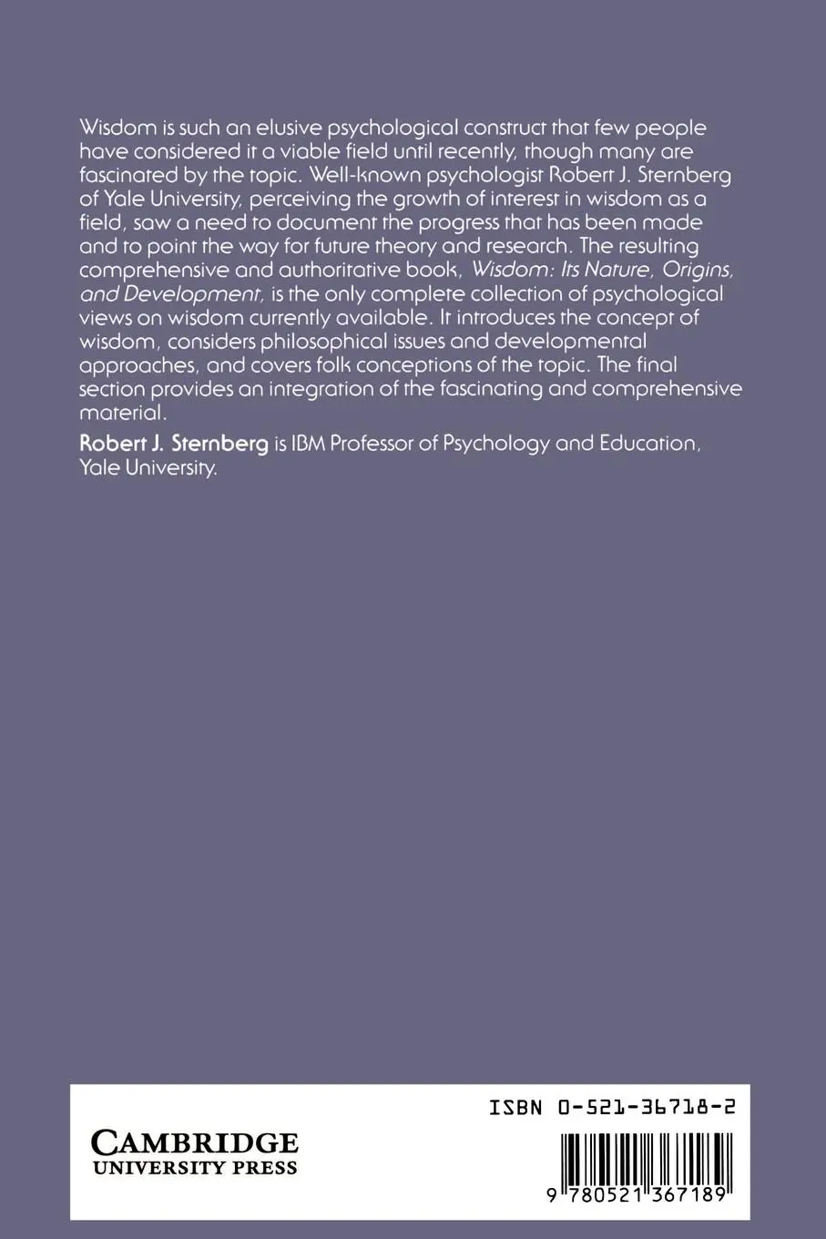 Rückseite: 9780521367189 | Wisdom | Its Nature, Origins, and Development | Robert Sterberg | Buch