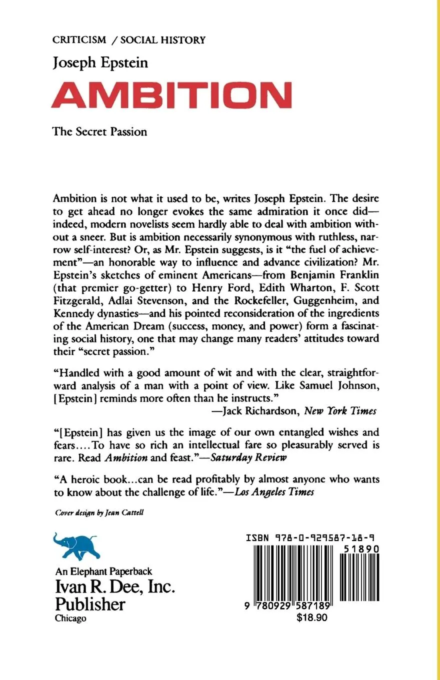 Rückseite: 9780929587189 | Ambition | The Secret Passion | Joseph Epstein | Taschenbuch | 1989