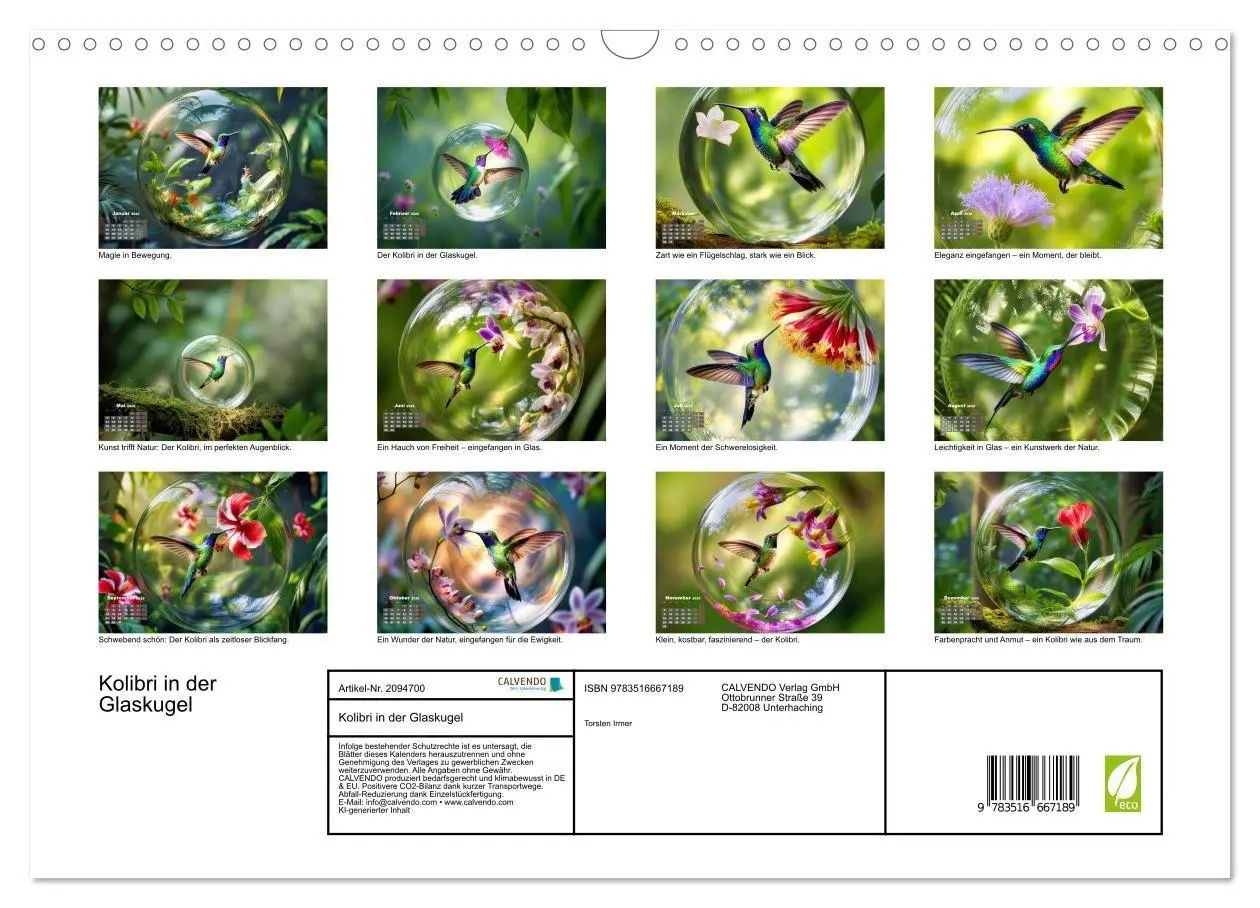 Bild: 9783516667189 | Kolibri in der Glaskugel (Wandkalender 2026 DIN A3 quer), CALVENDO...