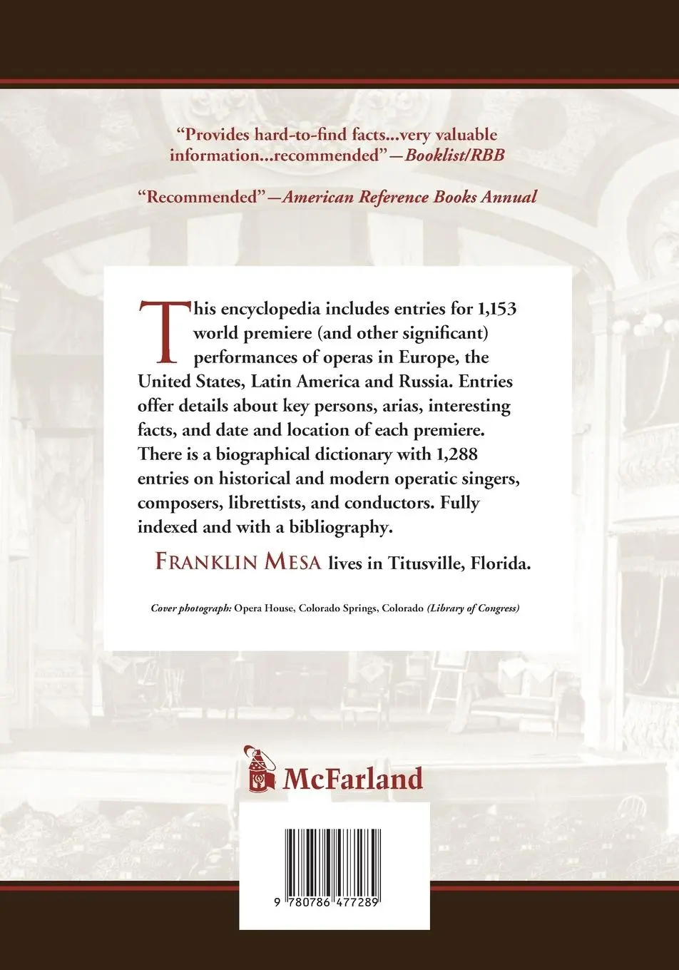 Rückseite: 9780786477289 | Opera | Franklin Mesa | Taschenbuch | Kartoniert / Broschiert | 2013