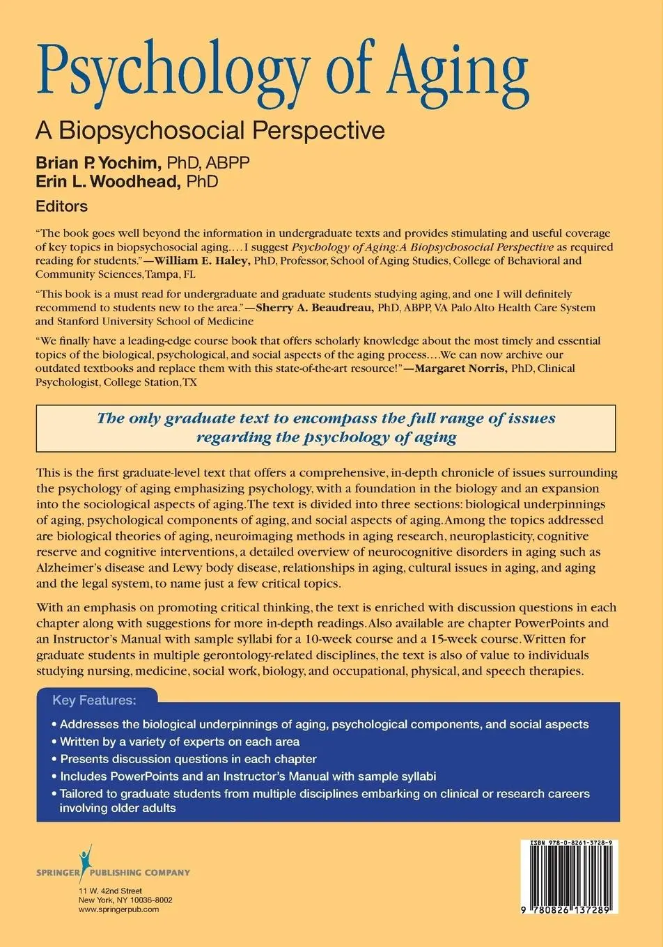 Rückseite: 9780826137289 | Psychology of Aging | A Biopsychosocial Perspective | Yochim (u. a.)