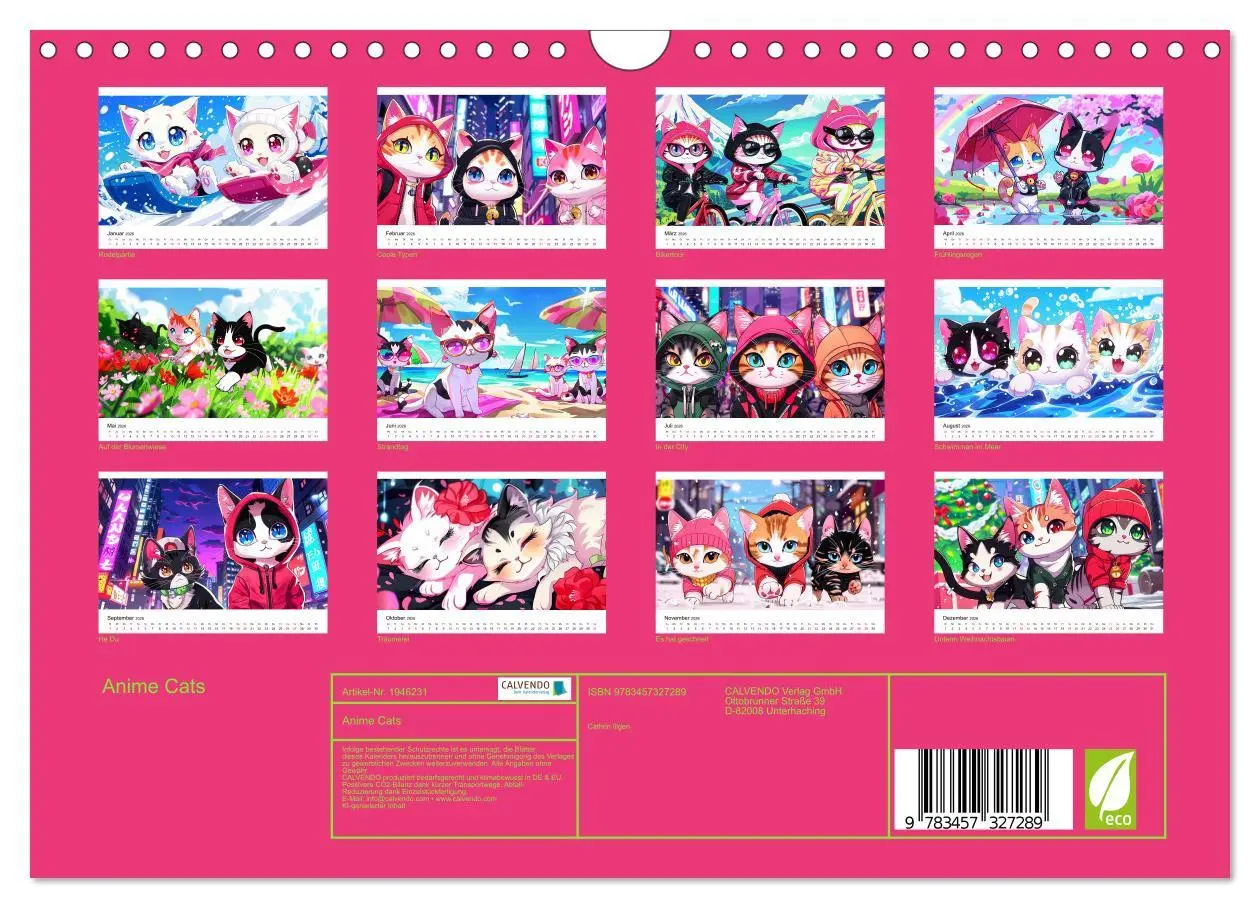 Bild: 9783457327289 | Anime Cats (Wandkalender 2026 DIN A4 quer), CALVENDO Monatskalender