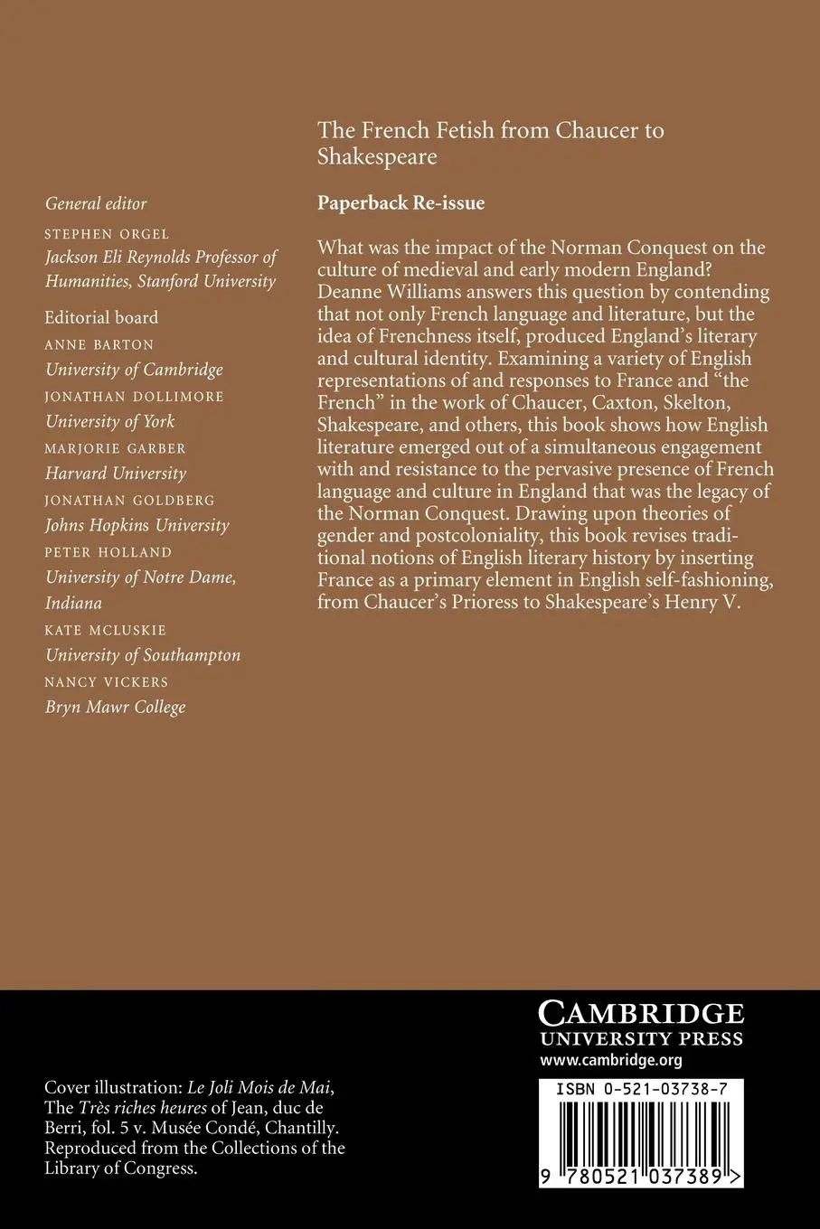 Rückseite: 9780521037389 | The French Fetish from Chaucer to Shakespeare | Deanne Williams | Buch