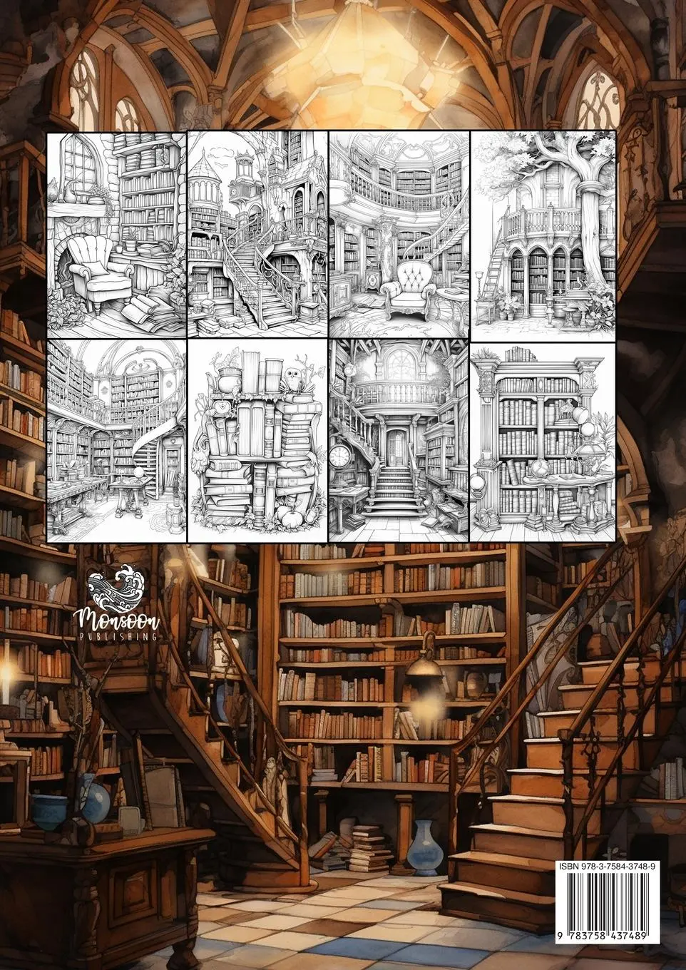Rückseite: 9783758437489 | Library Coloring Book for Adults Vol. 2 | Monsoon Publising | Buch