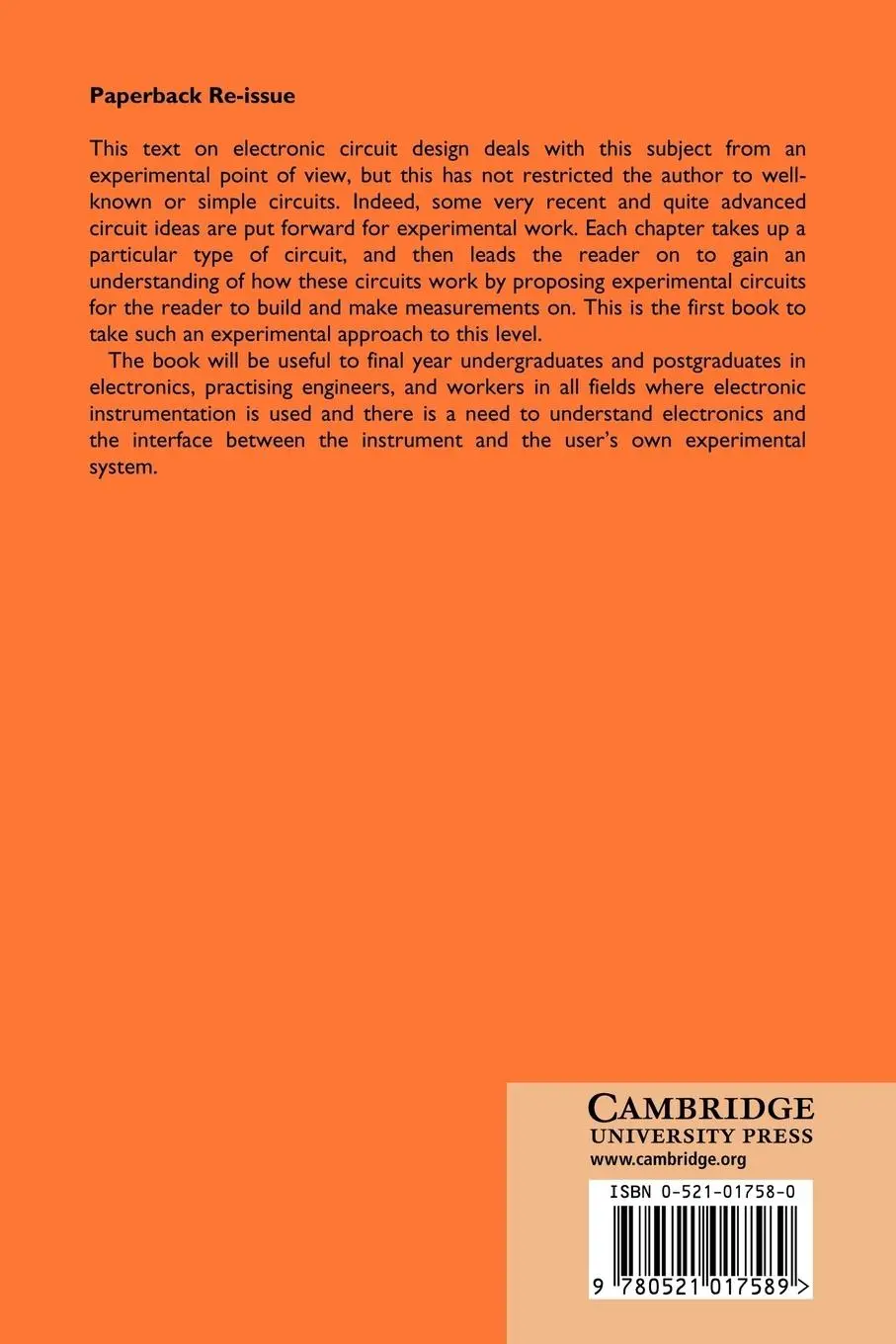 Rückseite: 9780521017589 | Circuits for Electronic Instrumentation | Thomas Henry O'Dell (u. a.)