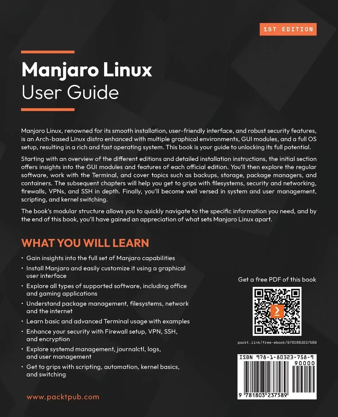 Rückseite: 9781803237589 | Manjaro Linux User Guide | Atanas Georgiev Rusev | Taschenbuch | 2023