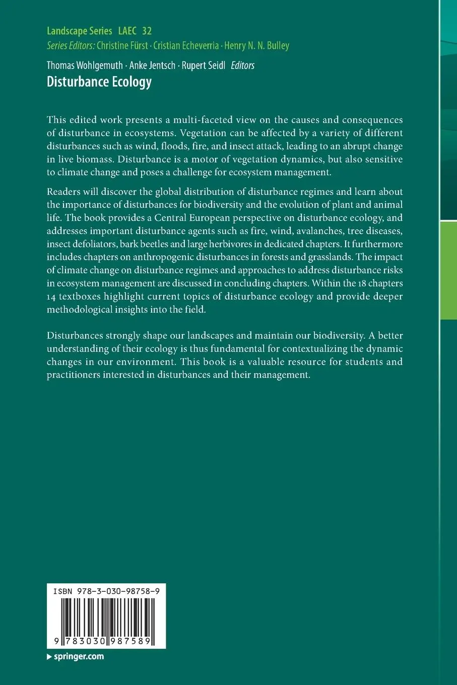 Rückseite: 9783030987589 | Disturbance Ecology | Thomas Wohlgemuth (u. a.) | Taschenbuch | xi