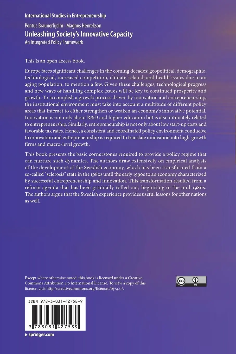 Rückseite: 9783031427589 | Unleashing Society¿s Innovative Capacity | Magnus Henrekson (u. a.)
