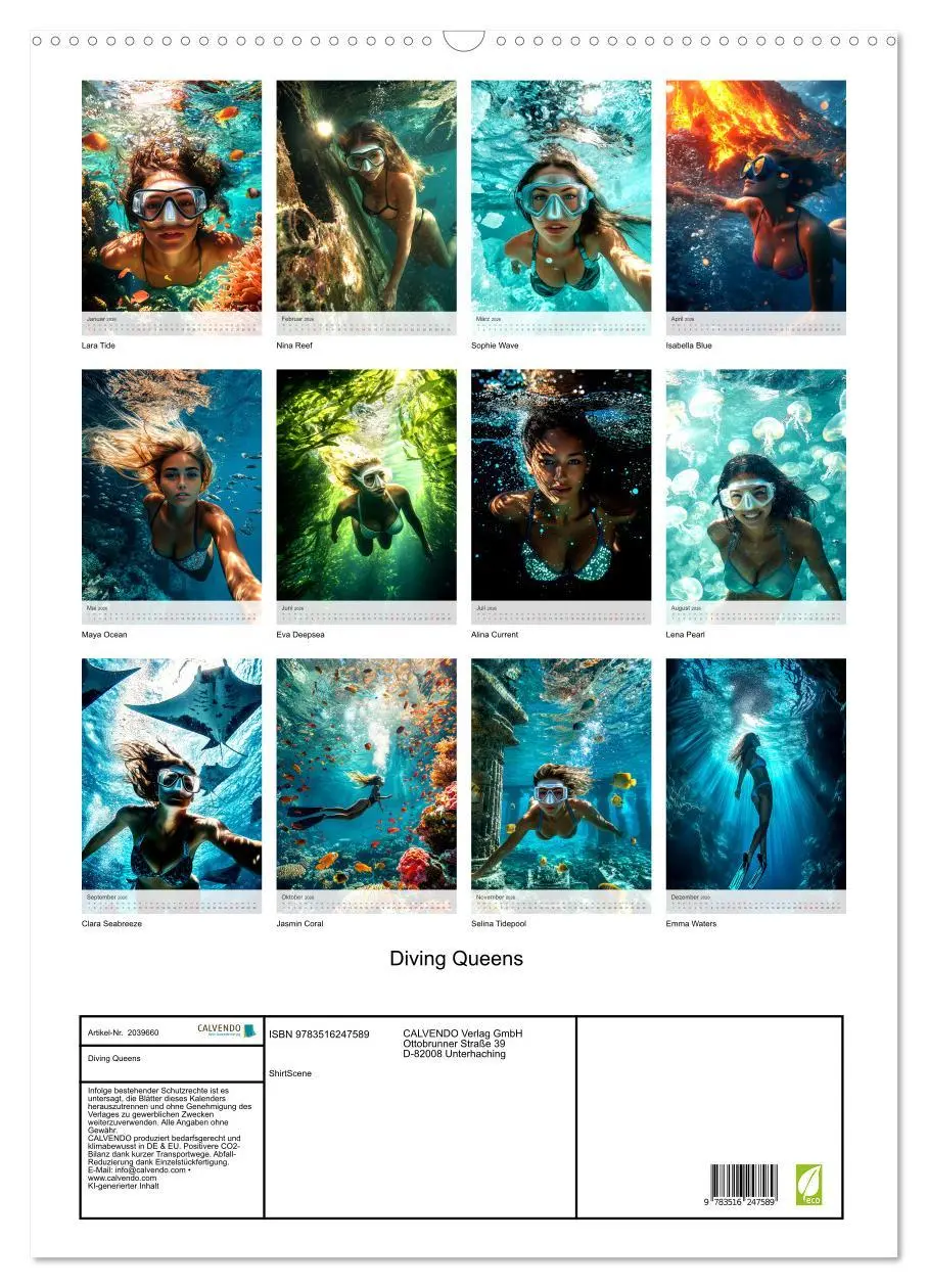 Bild: 9783516247589 | Diving Queens (Wandkalender 2026 DIN A2 hoch), CALVENDO Monatskalender
