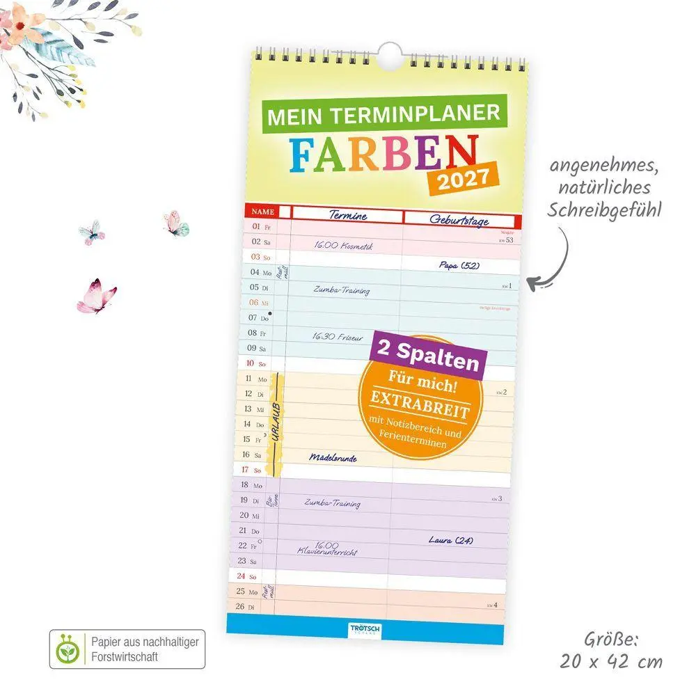 Bild: 9783988027689 | TRÖTSCH - Mein Terminplaner Farben 2027 | Wandkalender mit 2 Spalten