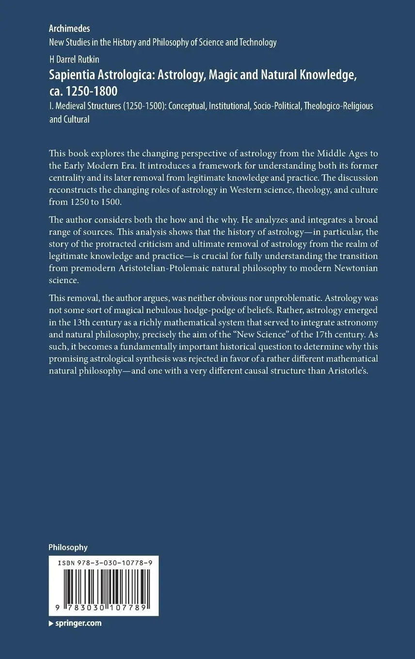 Rückseite: 9783030107789 | Sapientia Astrologica: Astrology, Magic and Natural Knowledge, ca....