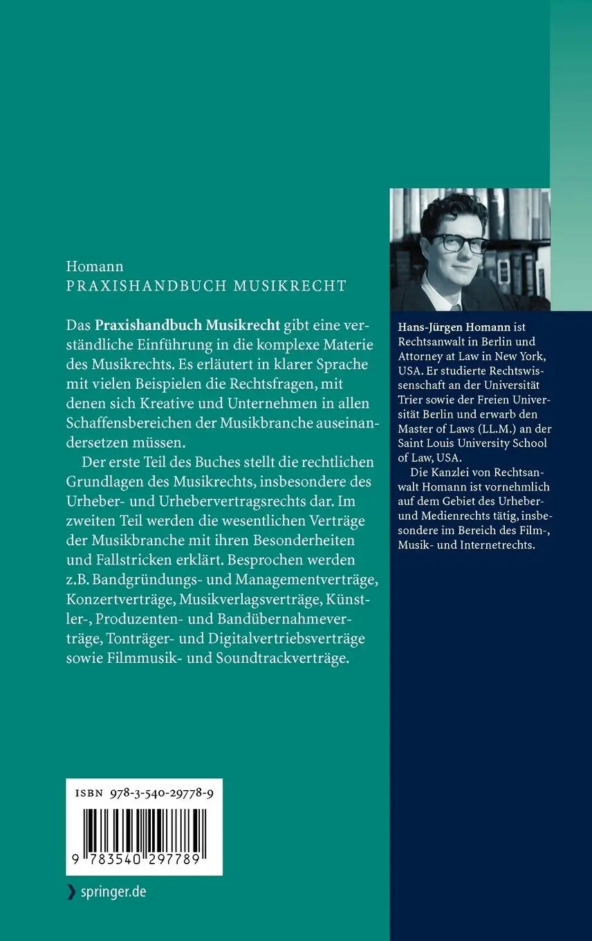 Rückseite: 9783540297789 | Praxishandbuch Musikrecht | Hans-Jürgen Homann | Buch | xxviii | 2006