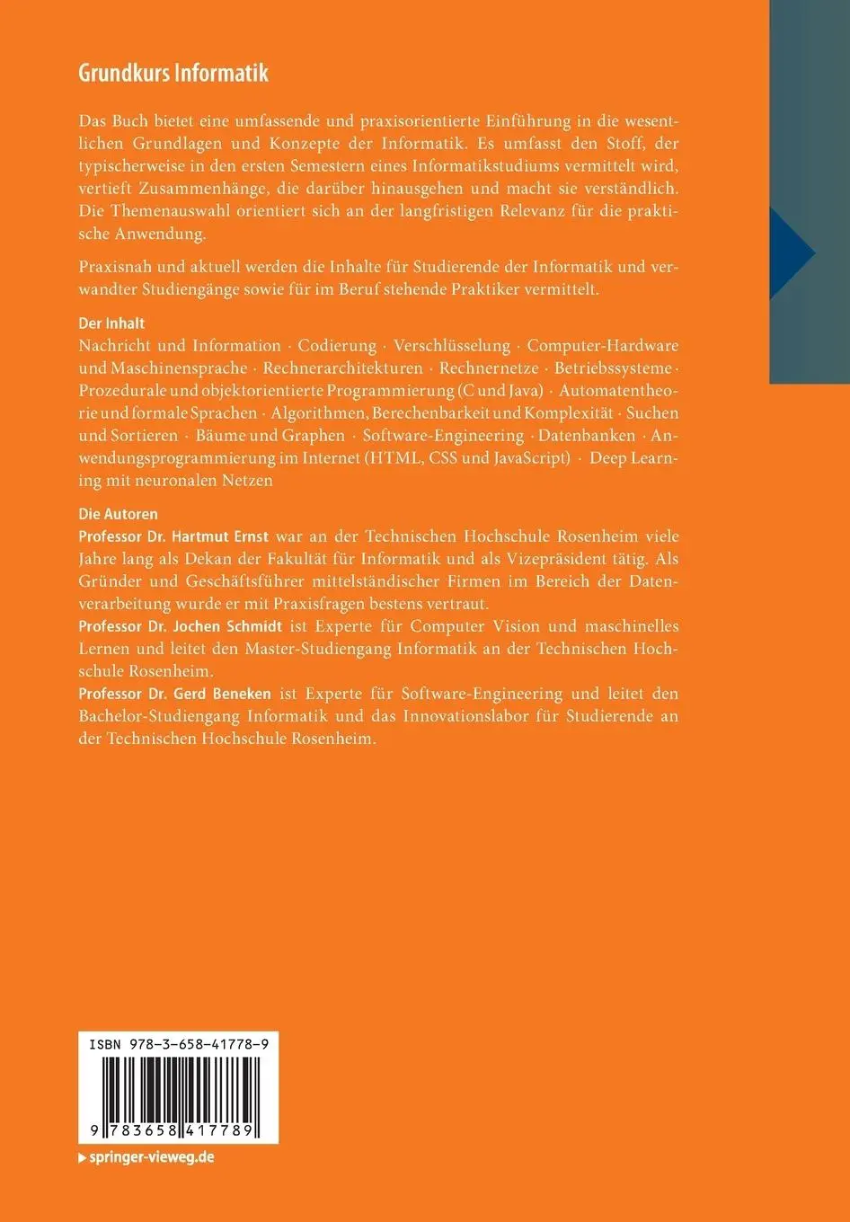Rückseite: 9783658417789 | Grundkurs Informatik | Hartmut Ernst (u. a.) | Taschenbuch | Paperback