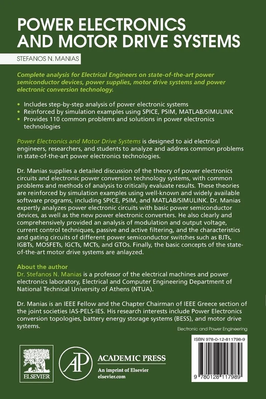 Rückseite: 9780128117989 | Power Electronics and Motor Drive Systems | Stefanos Manias | Buch