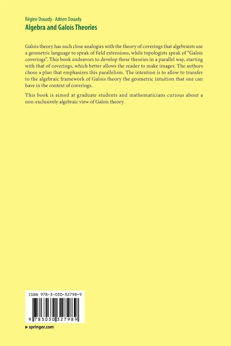 Rückseite: 9783030327989 | Algebra and Galois Theories | Régine Douady (u. a.) | Taschenbuch
