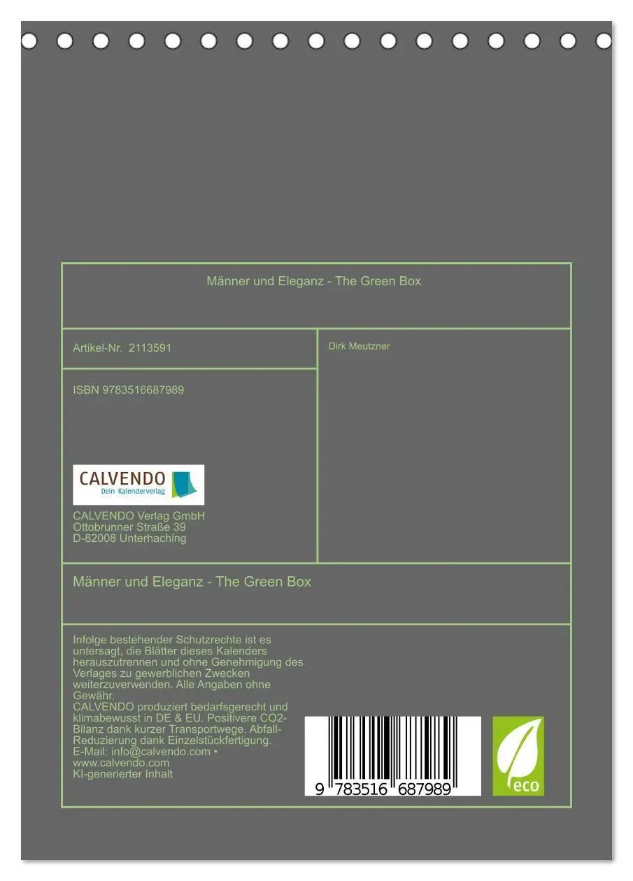 Bild: 9783516687989 | Männer und Eleganz - The Green Box (Tischkalender 2026 DIN A5...