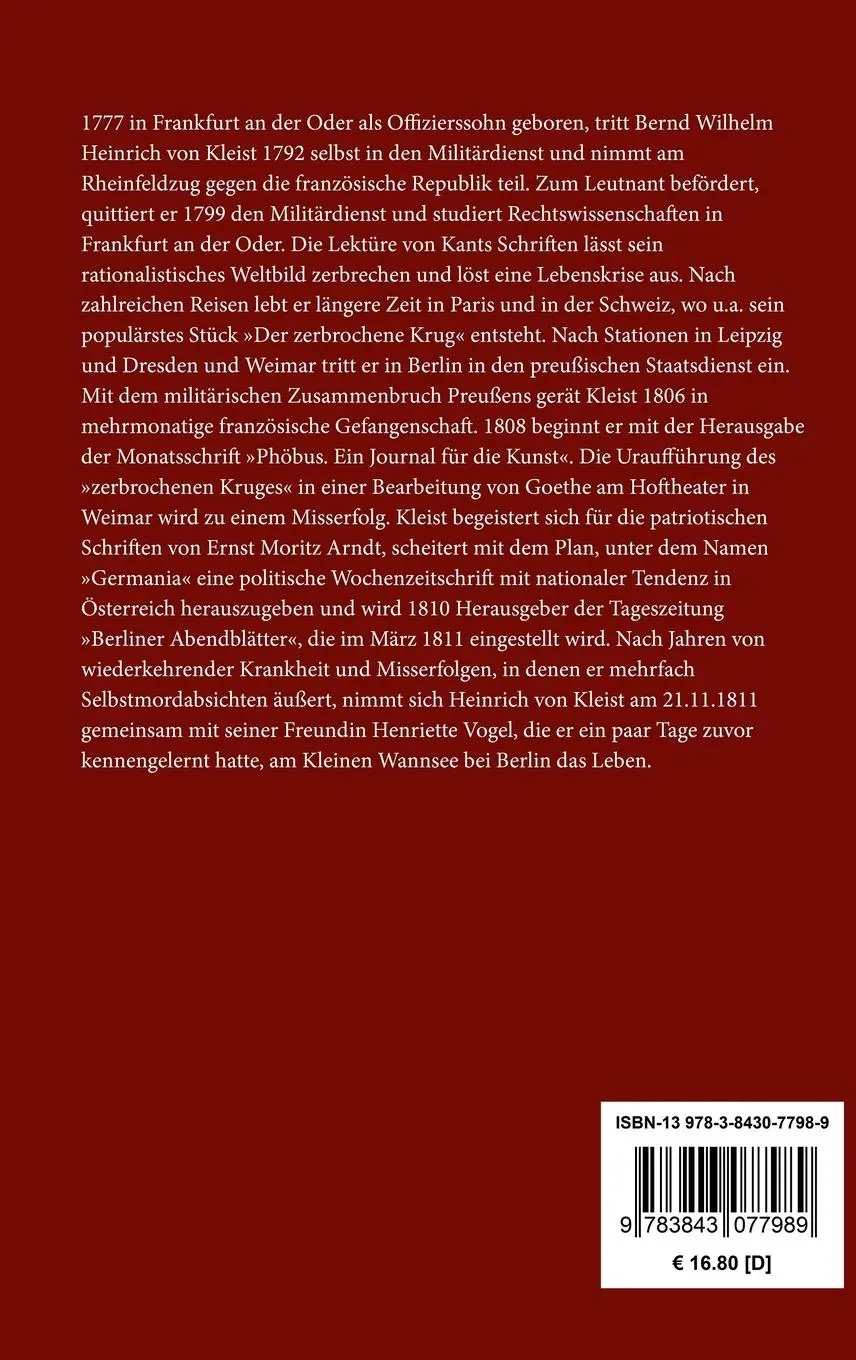 Rückseite: 9783843077989 | Der zerbrochene Krug | Ein Lustspiel | Heinrich von Kleist | Buch