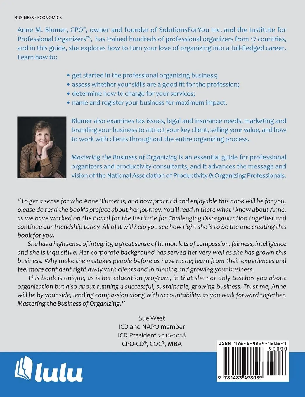 Rückseite: 9781483498089 | Mastering the Business of Organizing | Anne M. Blumer Cpo | Buch