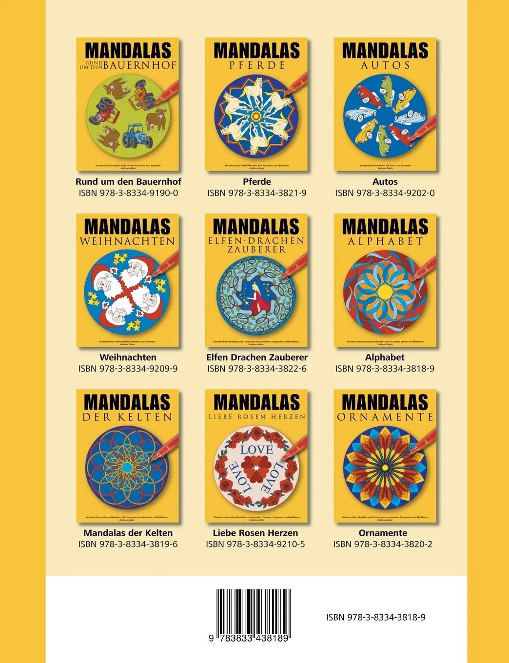 Rückseite: 9783833438189 | Mandalas Alphabet | Andreas Abato | Taschenbuch | 56 S. | Deutsch