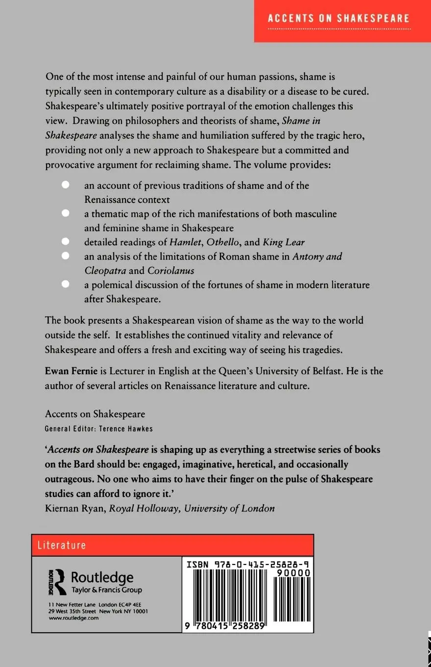 Rückseite: 9780415258289 | Shame in Shakespeare | Ewan Fernie | Taschenbuch | Englisch | 2001