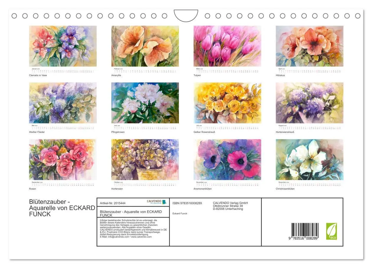 Bild: 9783516008289 | Blütenzauber - Aquarelle von ECKARD FUNCK (Wandkalender 2026 DIN A4...