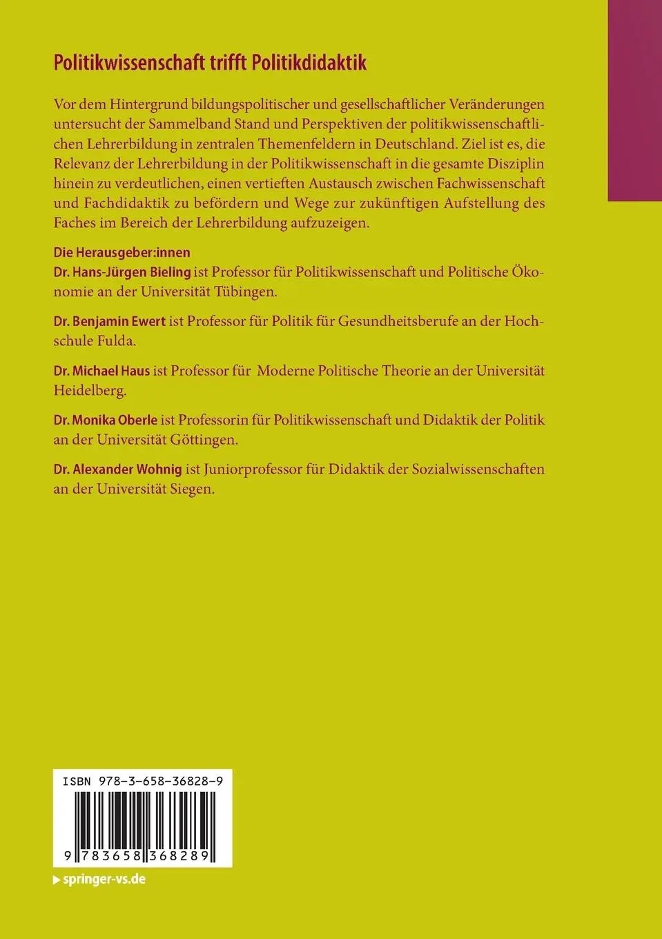 Rückseite: 9783658368289 | Politikwissenschaft trifft Politikdidaktik | Bieling (u. a.) | Buch