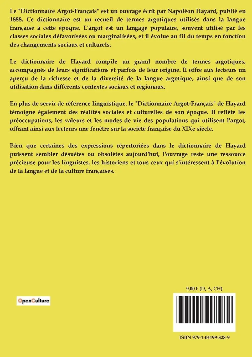 Rückseite: 9791041998289 | Dictionnaire Argot ­Français | Napoléon Hayard | Taschenbuch | 2024