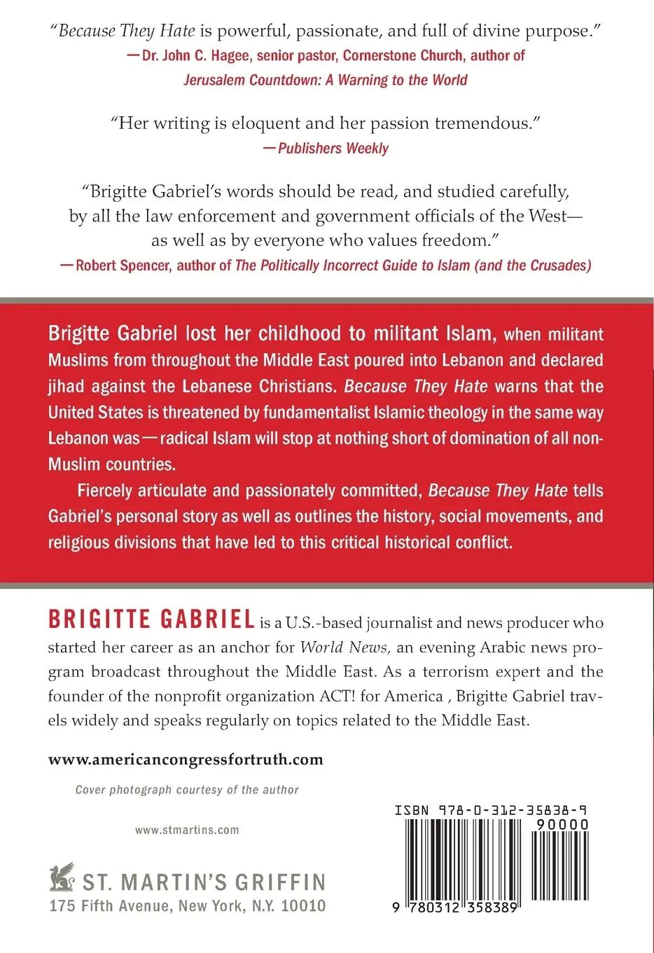 Rückseite: 9780312358389 | Because They Hate | Brigitte Gabriel | Taschenbuch | Englisch | 2008