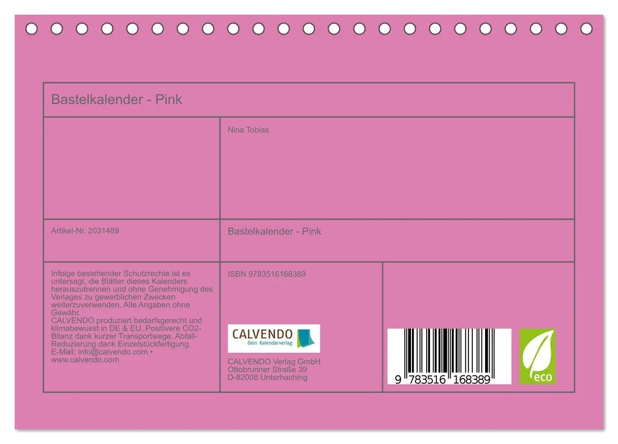 Bild: 9783516168389 | Bastelkalender - Pink (Tischkalender 2026 DIN A5 quer), CALVENDO...