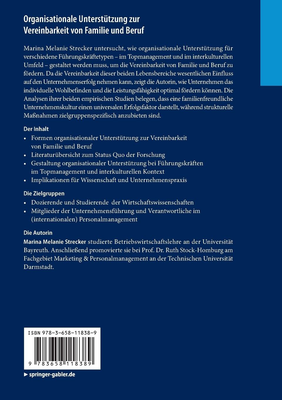 Rückseite: 9783658118389 | Organisationale Unterstützung zur Vereinbarkeit von Familie und Beruf