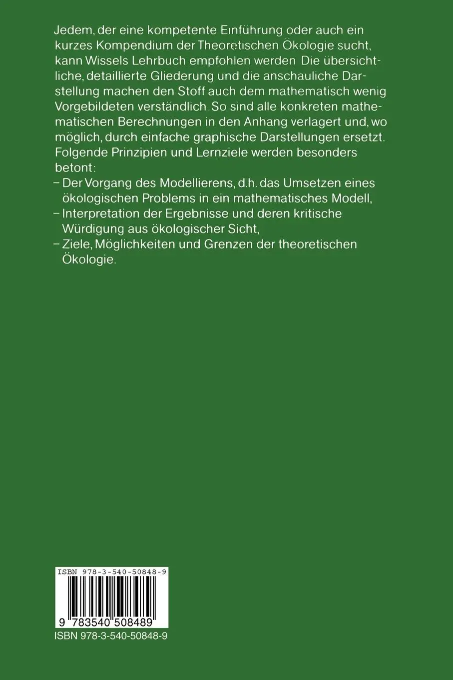 Rückseite: 9783540508489 | Theoretische Ökologie | Eine Einführung | Christian Wissel | Buch
