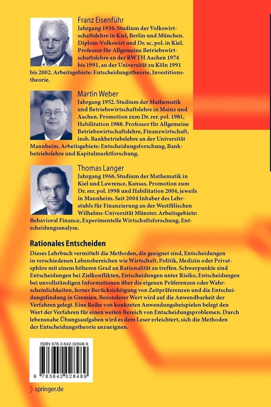Rückseite: 9783642028489 | Rationales Entscheiden | Franz Eisenführ (u. a.) | Taschenbuch | 2010