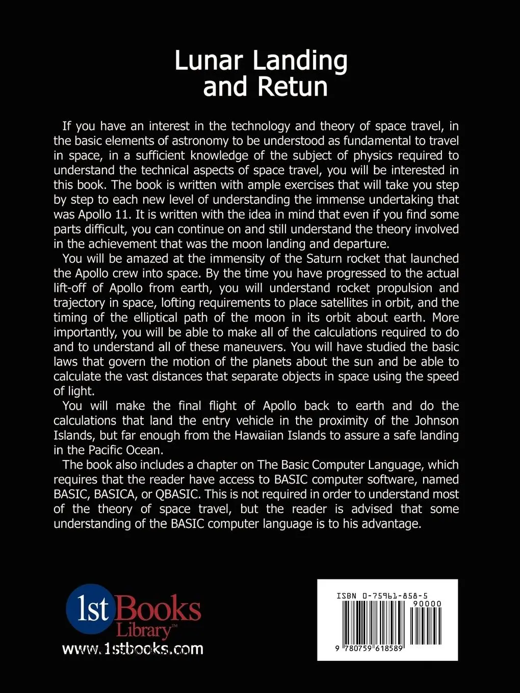Rückseite: 9780759618589 | Lunar Landing and Return | Donald C. Lundy | Taschenbuch | Englisch