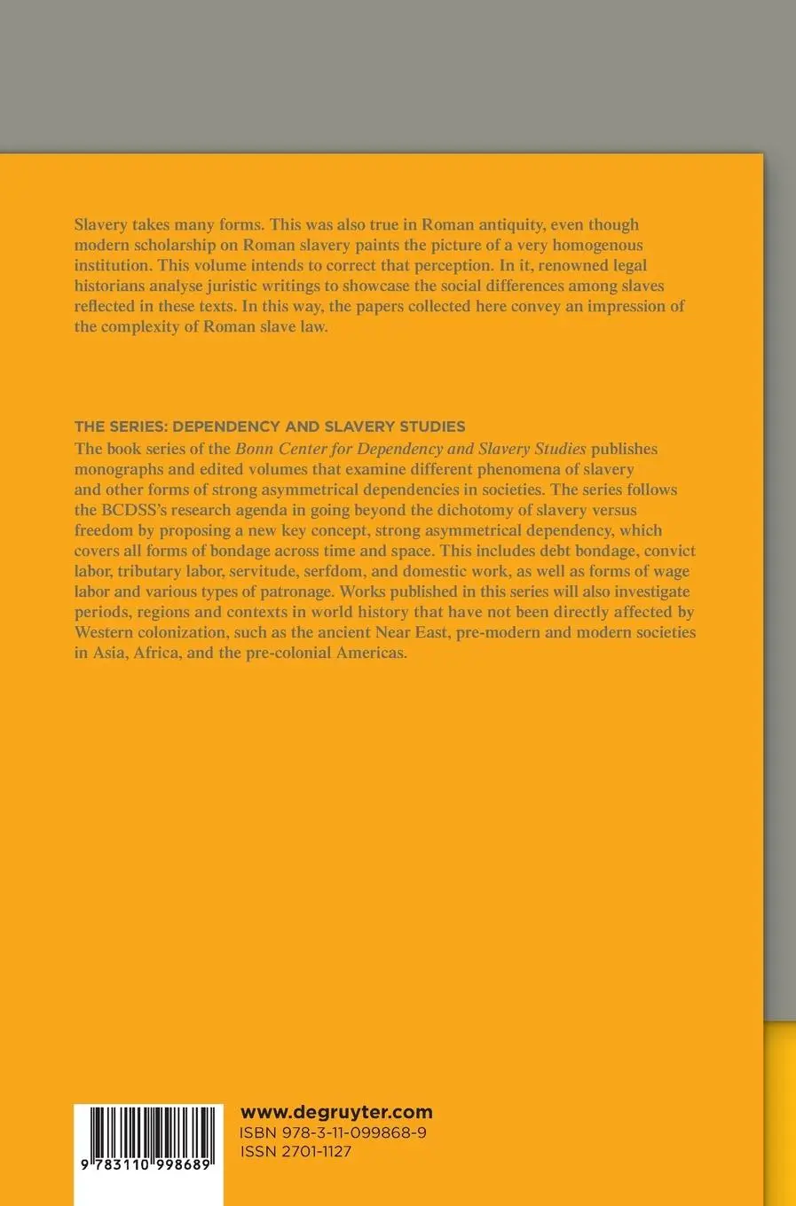 Rückseite: 9783110998689 | The Position of Roman Slaves | Social Realities and Legal Differences
