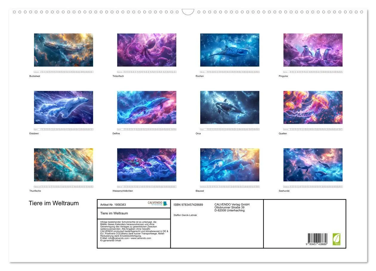 Bild: 9783457428689 | Tiere im Weltraum (Wandkalender 2026 DIN A2 quer), CALVENDO...