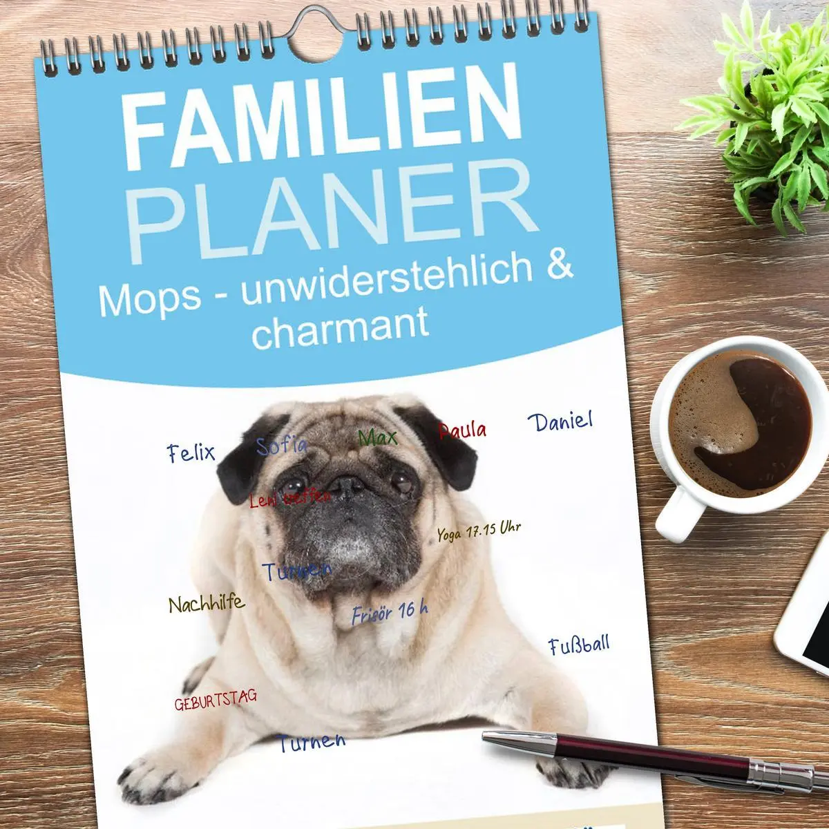Bild: 9783516518689 | Familienplaner 2026 - Mops - unwiderstehlich und charmant mit 5...