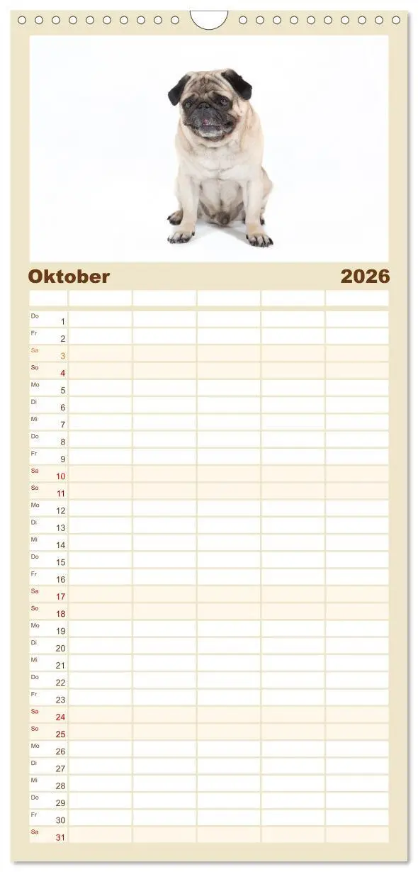 Bild: 9783516518689 | Familienplaner 2026 - Mops - unwiderstehlich und charmant mit 5...