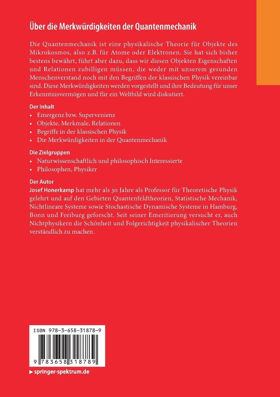 Rückseite: 9783658318789 | Über die Merkwürdigkeiten der Quantenmechanik | Josef Honerkamp | Buch