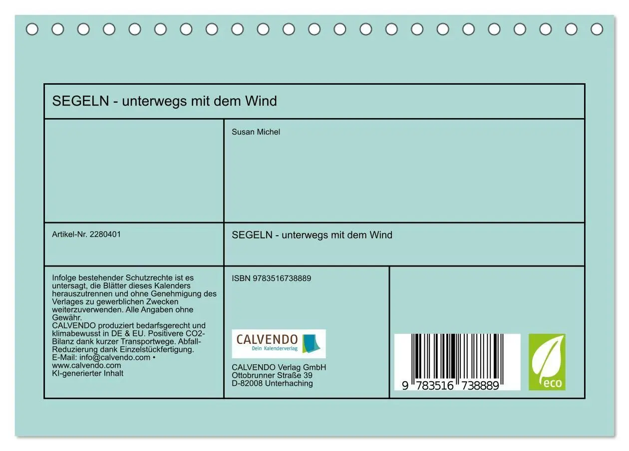 Bild: 9783516738889 | SEGELN - unterwegs mit dem Wind (Tischkalender 2026 DIN A5 quer),...