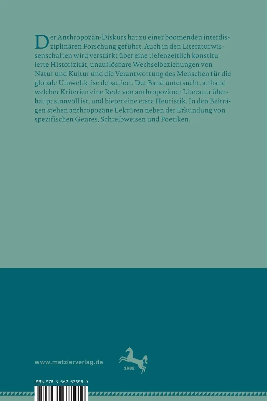 Rückseite: 9783662638989 | Anthropozäne Literatur | Poetiken ¿ Themen ¿ Lektüren | Taschenbuch