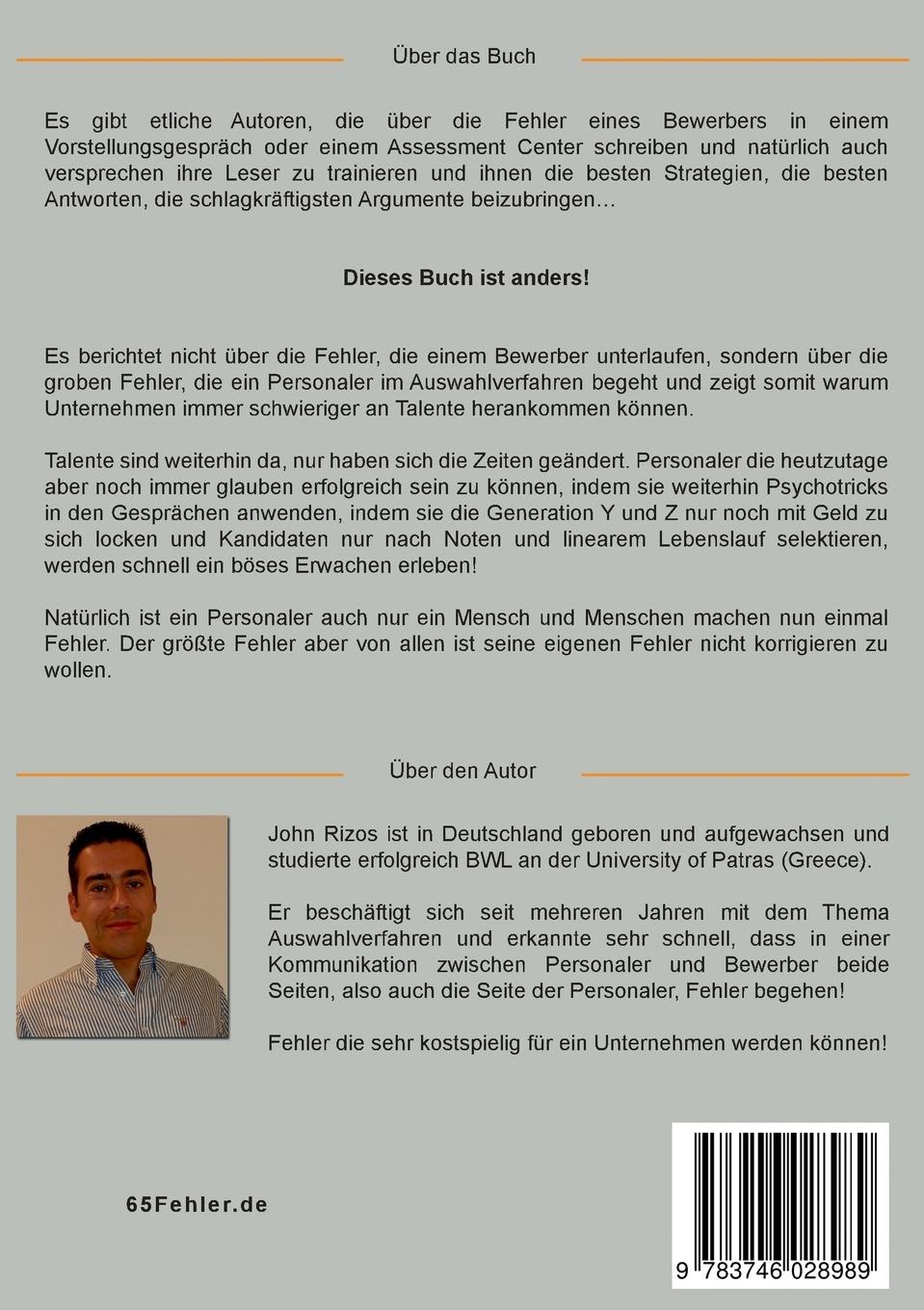 Rückseite: 9783746028989 | 65 Fehler die Personaler in einem Auswahlverfahren begehen | Rizos
